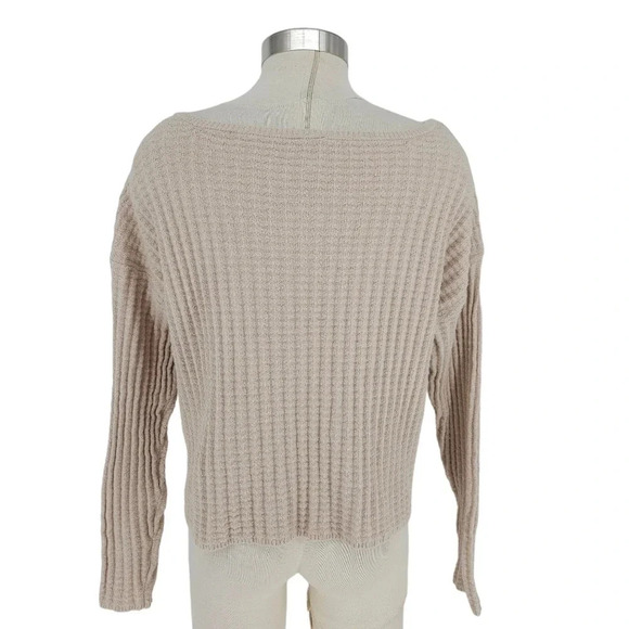 Jeannie Mai x INC Shirt Oatmeal Long Sleeve Cropped Waffle Knit Top - Picture 4 of 8